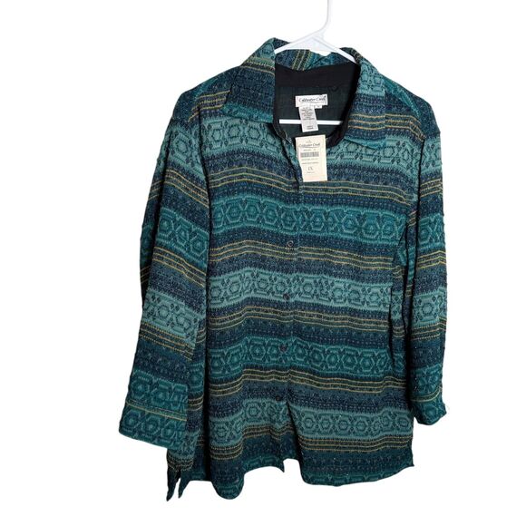 Coldwater Creek Blouse Women's 1X Button Up Metallic Textured Top Shirt NWT - Picture 1 of 11